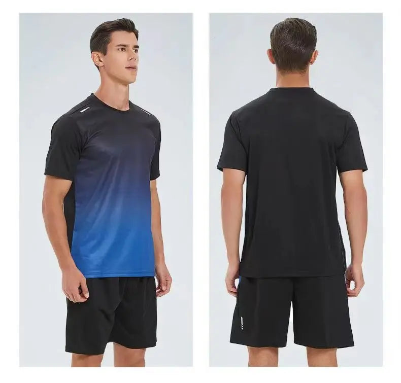 Men's Running Sport Quick Dry Sportswear Gym Breathable Football Clothing Fitness Set Athletic Wear T Shirts and Pants