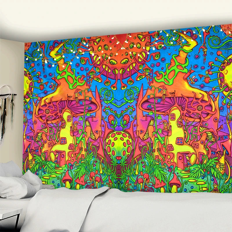 Fairytale Dreamy Mushroom Tapestry Psychedelic Carpet Bohemian Home Decor Witchcraft Hippie Kids Room Decor Wall Tapestries