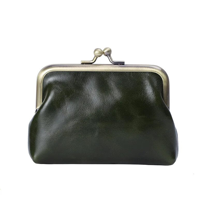 Women Wallet Retro Oil Wax Cowhide Coin Purse Real Leather Bag Handmade Mini Storage Bag Coin Bag Short Credit Card Holder