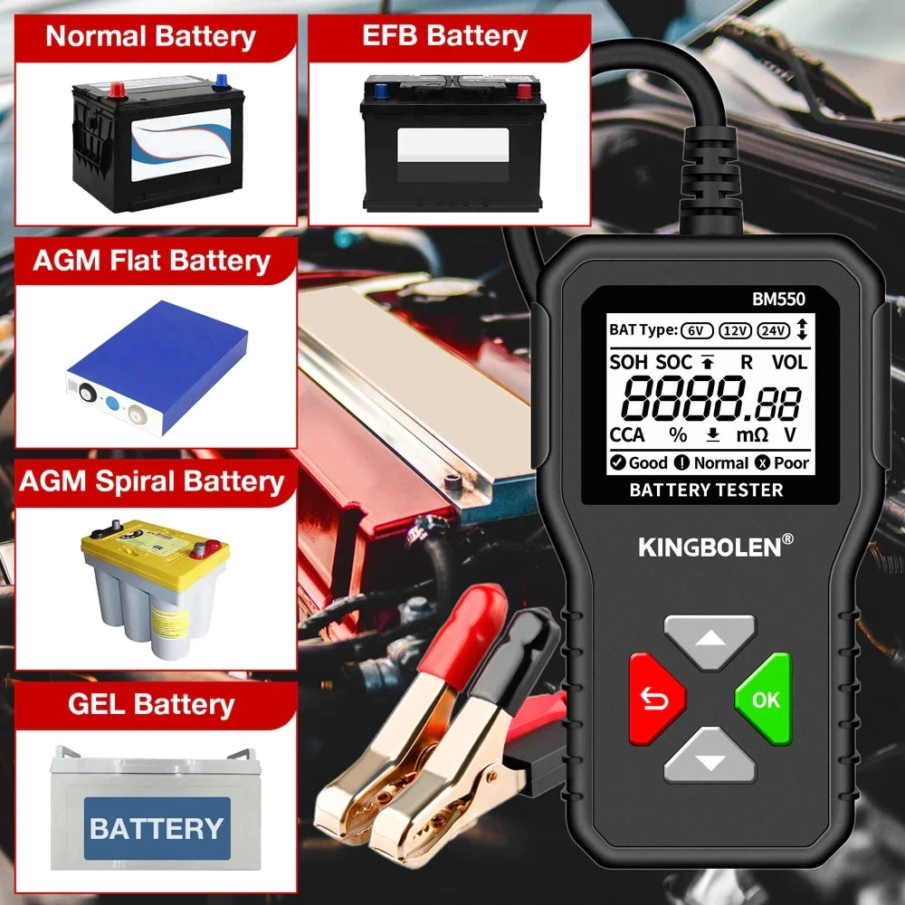 BM550 Car Battery Tester 6V 12V 24V 100 to 2000 CCA Battery Analyzer 12 Volts Battery Tools Battery System Detect PK KW208