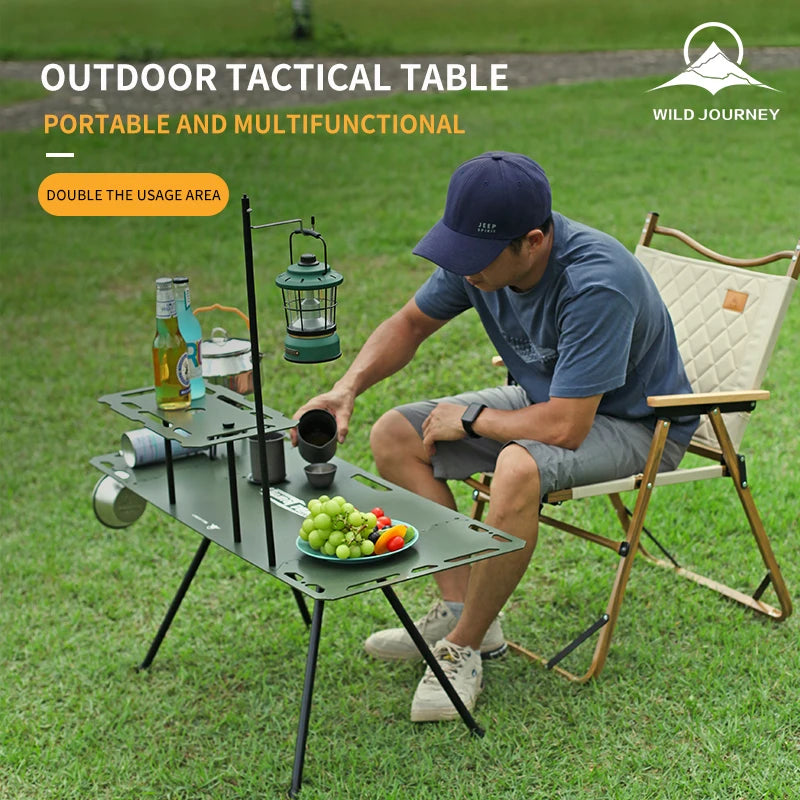 WILD JOURNEY OUTDOOR TACTICAL TABLE CAMPING MULTIFUNCTIONAL EXPANSION FOLDING TABLE PORTABLE MILITARY STYLE ALUMINUM ALLOY LIGHT