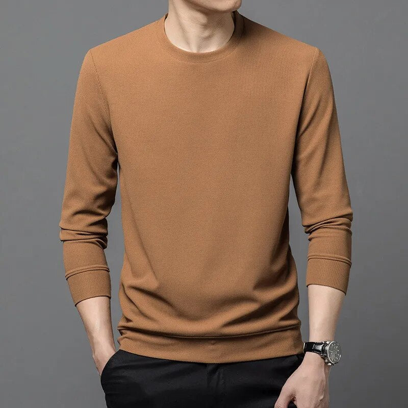 2023 New Autumn Men's T-shirts Solid O-neck Long Sleeve Spring Casual Men Clothing Business Tshirt for Male Tops Tee