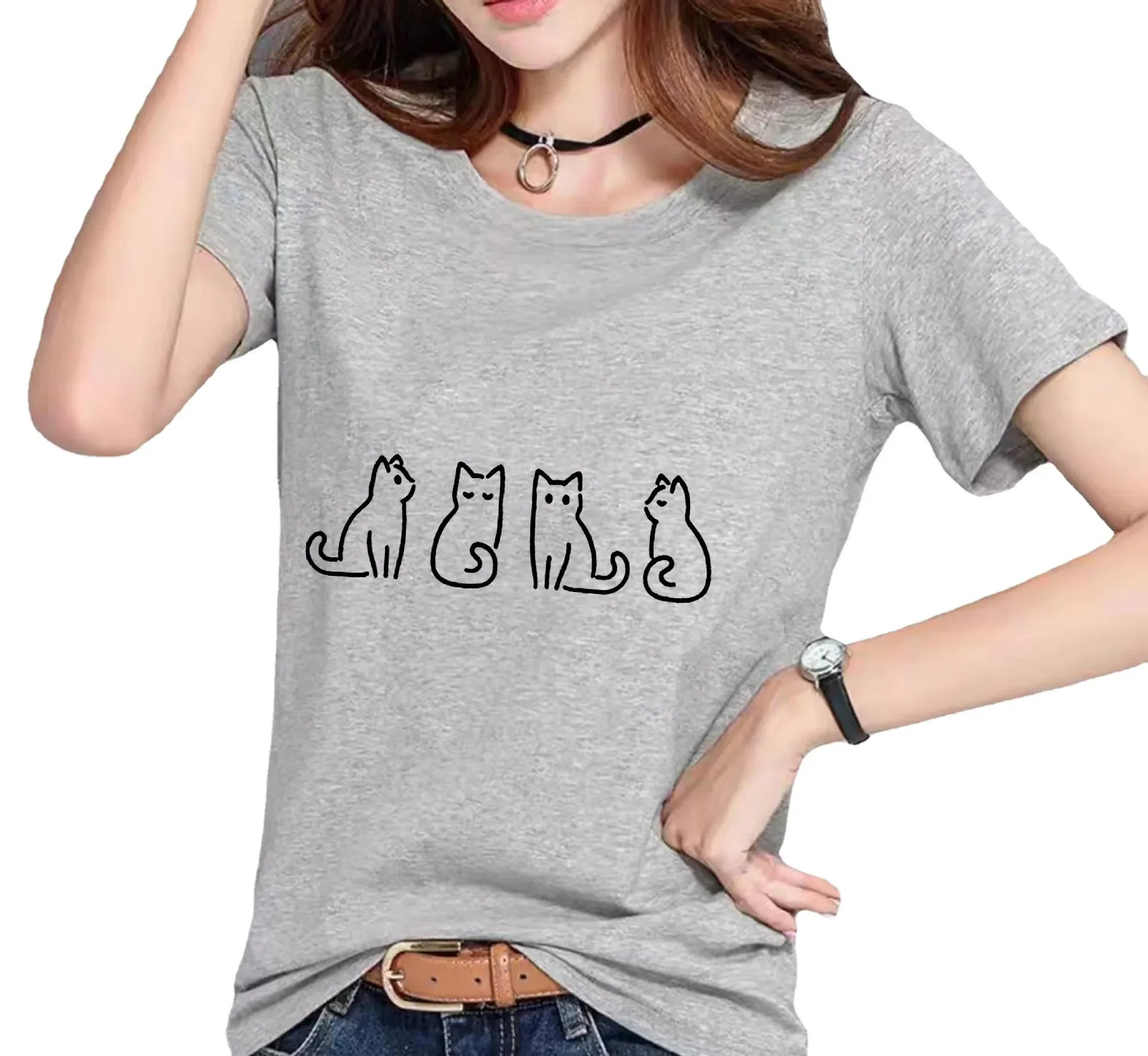 Cute Dog Print Pop Style Lady Blouse Fashion Casual Thin Summer Short-Sleeved T-shirt