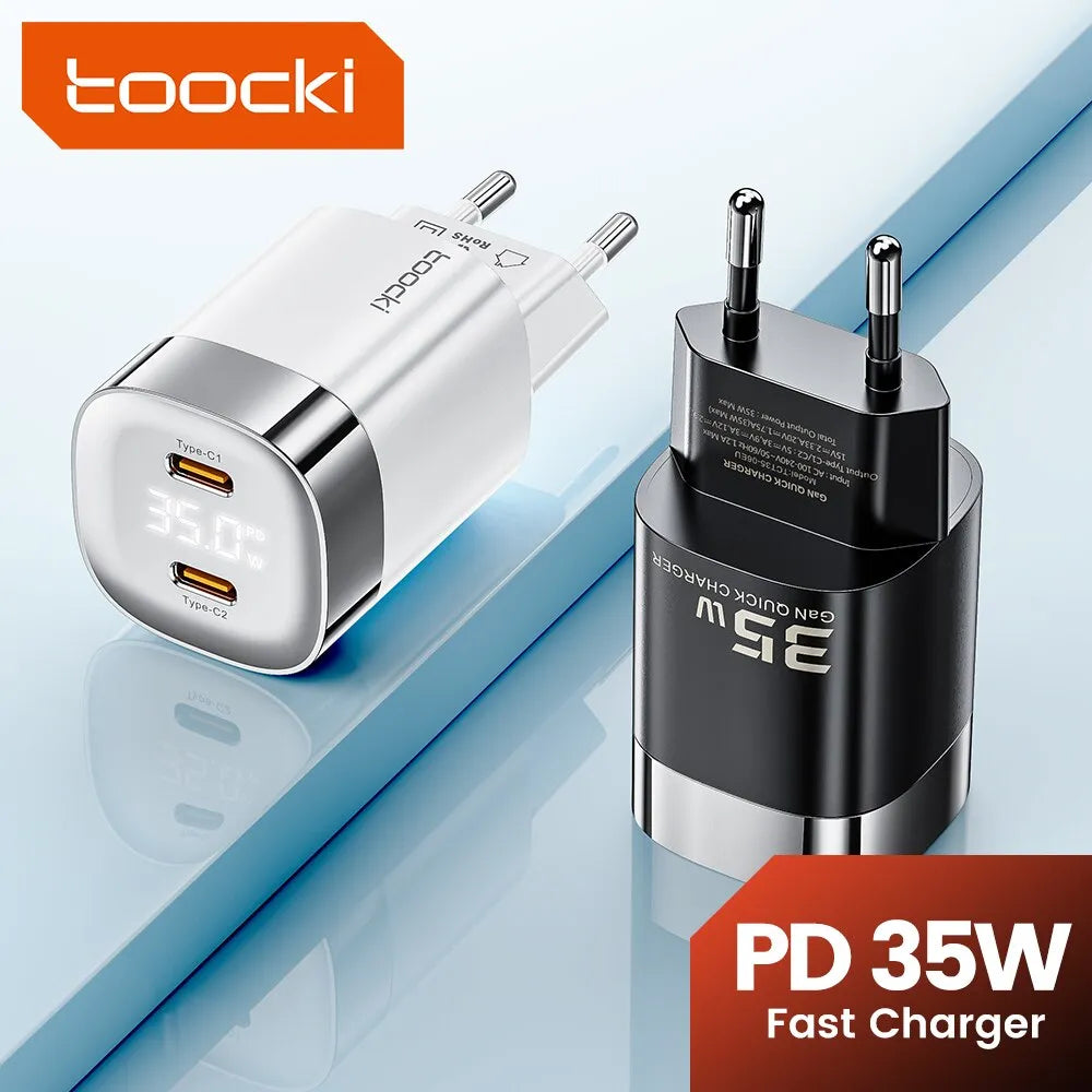 Toocki 35W USB Phone Charger GaN USB Type C Quick Charge PD3.0 High Speed Charger Korea EU Plug for Laptop Xiaomi iPhone 13 12