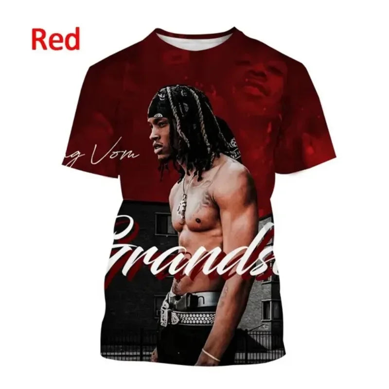 Hip-hop Singer King Von 3DT Shirt Men's Round Neck Casual Short-sleeved T-shirt Hip-hop T-shirt Harajuku Style Casual T-shirt