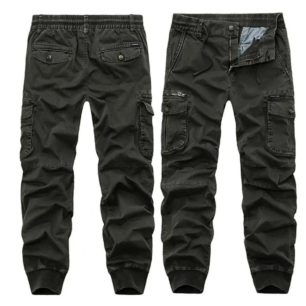 Trendy Men Cargo Pants Solid Color Dressing Super Soft Lace-up Ankle Tied Pants