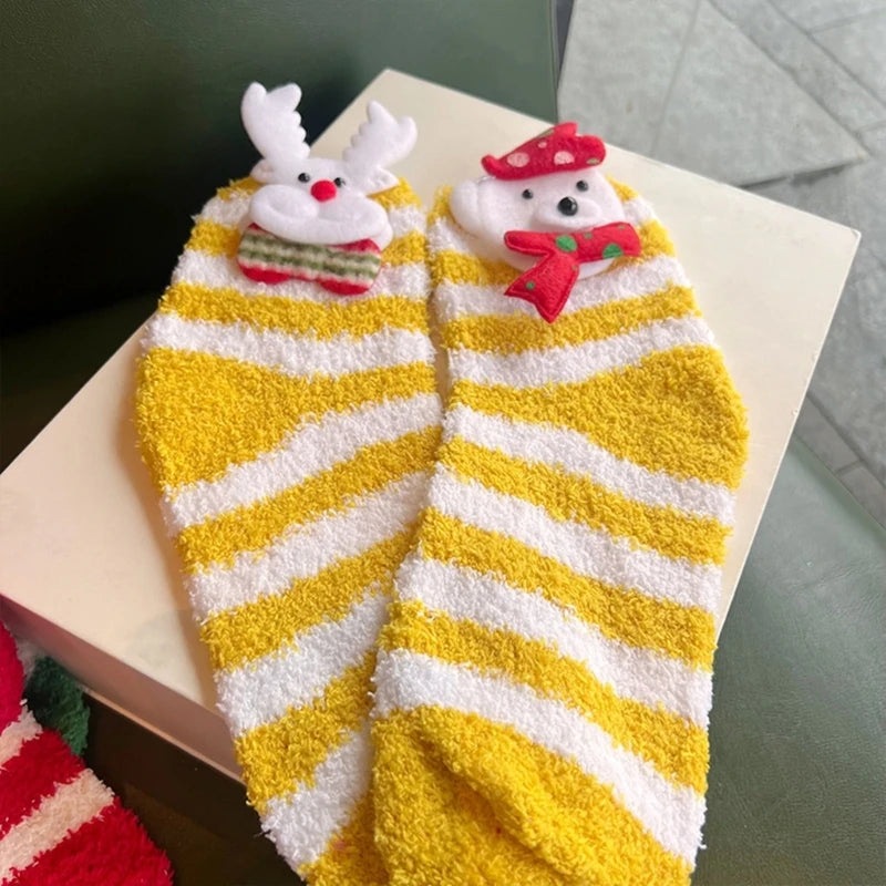 Christmas Fuzzy Socks For Women Soft Cozy Slipper Socks Warm Winter Sleep Plush Bed Cartoon Socks Dropshipping