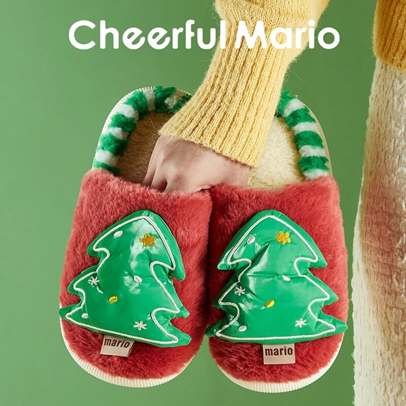 Lioraitiin Kids Baby Winter Slippers Christmas Tree Fluffy Warm Plush Slippers Non Slip House Shoes for Toddlers Indoor Outdoor