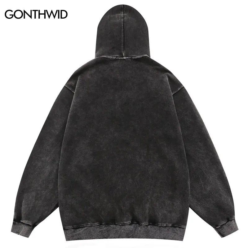 Vintage Men Hoodie Streetwear Hip Hop Embroidery Letter Washed Hooded Sweatshirt 2023 Fashion Punk Goth Loose Pullover Hoodies