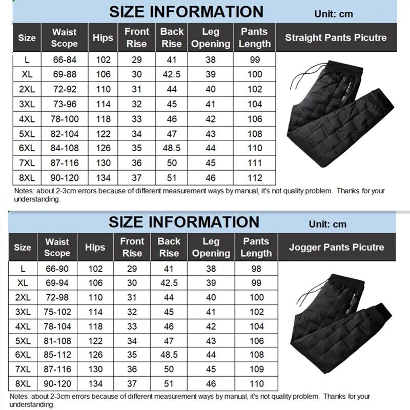 Duck Down Pants Men Outdoor Wadded Winter 8XL 7XL 6XL Jogger Warm Waterproof Thermal Trousers Plus Size Cold Resistant Clothes