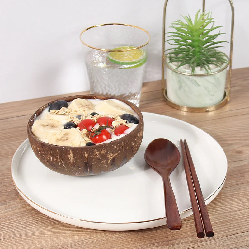 12-15cm Natural Coconut Bowl Spoon Tablewar Set For Kitchen Item Utensils Wooden Good Product Design Dining Salad Home Dinnerwar