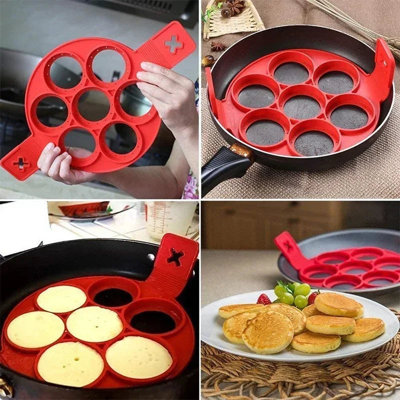 Nonstick Egg Pancake Maker Fried Egg Omelet Mold Seven Holes Silicone Mold Heart Star Shape Mold Kitchenware Baking Gadgets