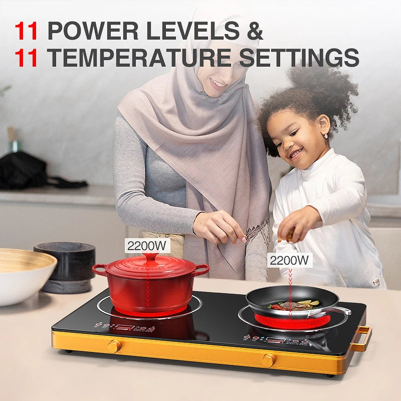 2200W High-power Fast Heating Double -headed Double Stove Electric Pottery Furnace Household Desktop Induction Cooker T04