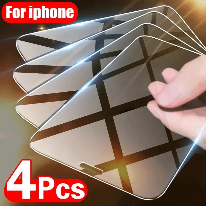 4PCS Tempered Glass for iPhone 11 12 13 14 15 Pro XR X XS Max Screen Protector on for iPhone 12 Pro Max Mini 7 8 Plus SE Glass