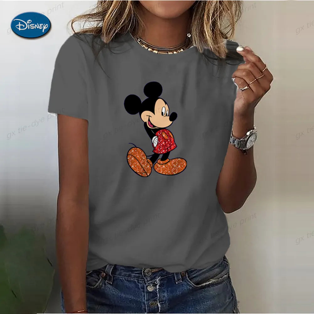 Women Sexy T-shirt Woman Summer Tee Shirt Femme Skinny Disney Minnie Mickey Printing Korean Fashion T-shirt Basic Clothes Hot