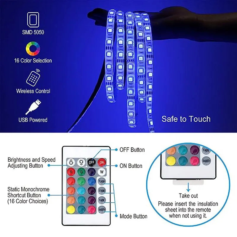 SMD5050 5M/10M/15M USB LED Strip Light TV Desktop Screen Backlight Color Change Bedroom Decoration DC5V LED Lamp DIY Lighting