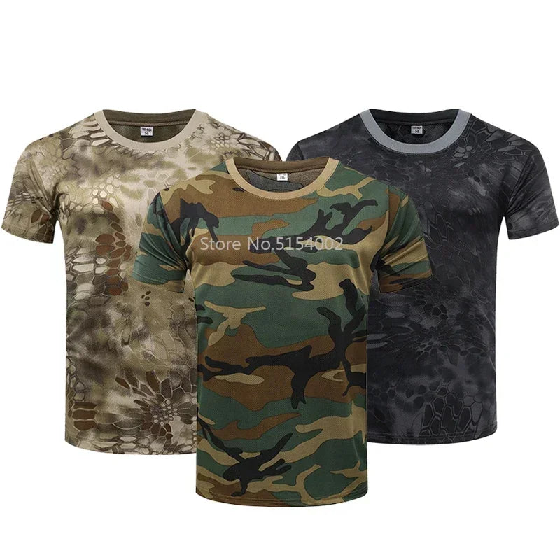 Men Casual Short Sleeve Tactical Military T Shirts Camouflage T-Shirt Quick Dry Outdoor Gym Top Tees Cargo T Shirt Male Clothing