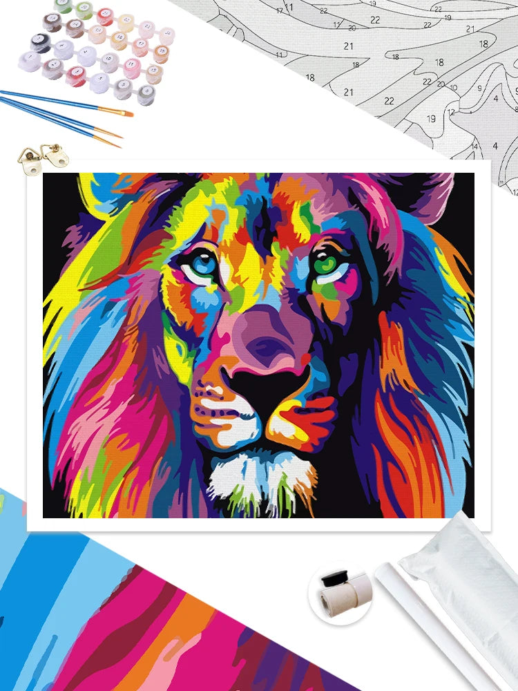 Frameless Colorful Lion Animals Abstract Painting Diy Digital Paintng By Numbers Modern Wall Art Picture For Home Wall Artwork