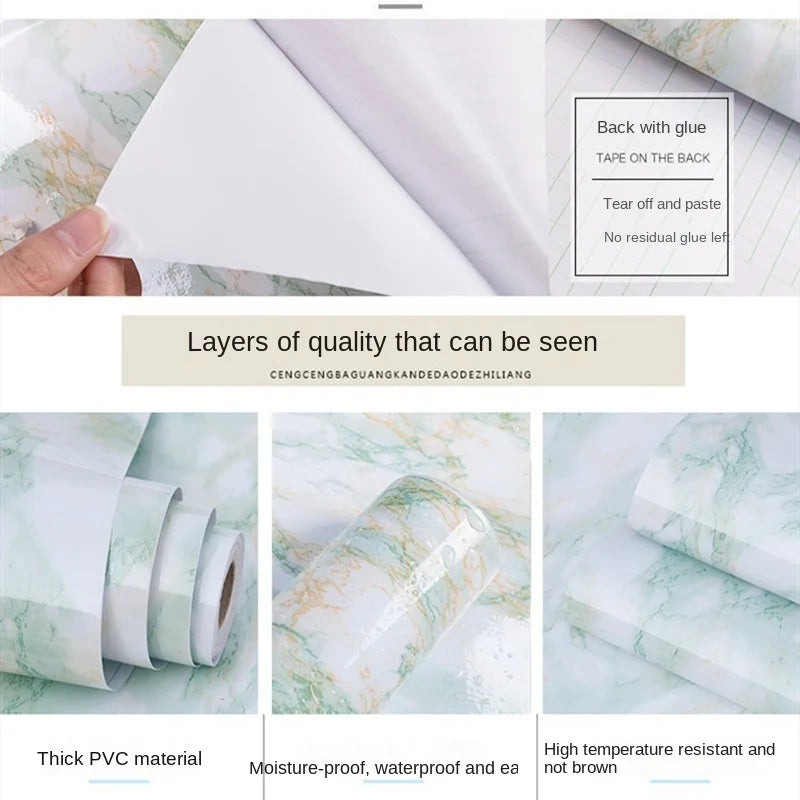 Modern Waterproof Marble Wallpaper Contact Paper PVC Wall Sticker Self Adhesive Bathroom Kitchen Countertop Home Decorative Film