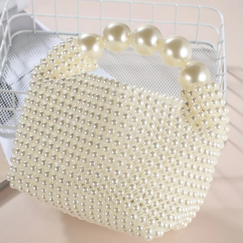 2023 New Luxury Design Pearl Handbag Woven Wedding Bag Ladies Party Clutch Korean Fashion Small Square Bag Wallet Women's Bag