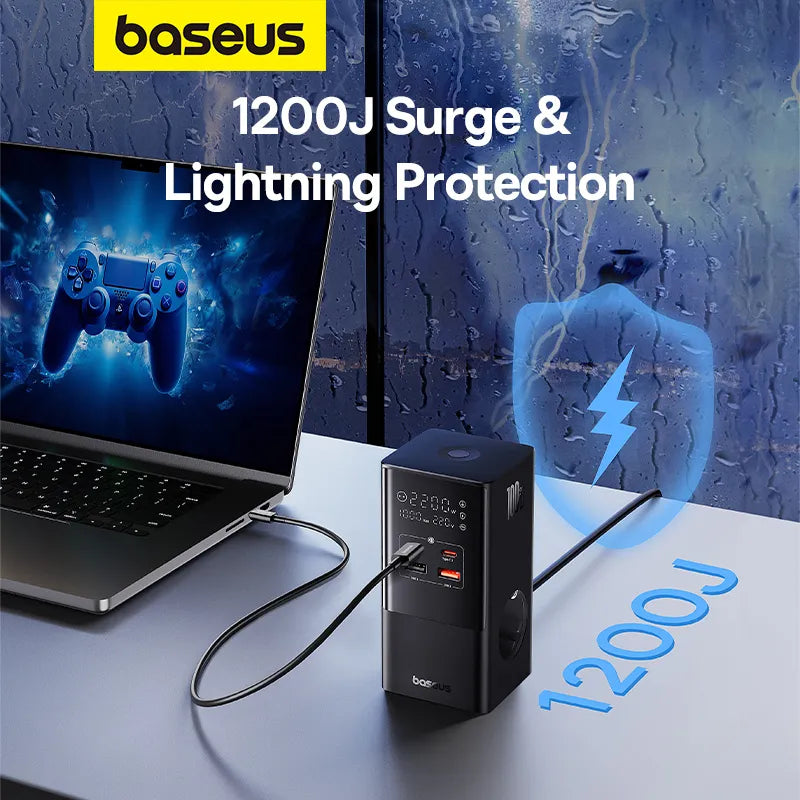 Baseus 100W Fast USB Charger 6 in 1 Power Strip Desktop Charging Station With 1200J Surge Protector For MacBook iPhone Samsung