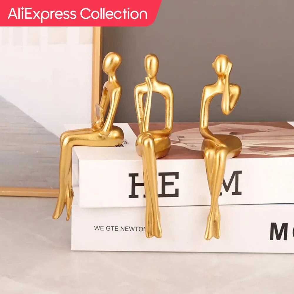 Collection 3PCS Home Decoration Accessories Resin Abstract Thinker Statue Bookshelf Sculpture Living Room Decoration