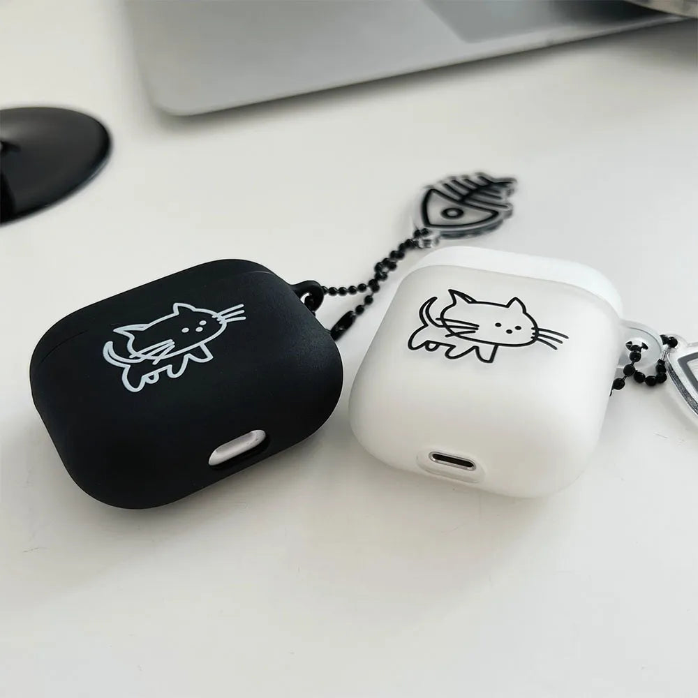 Cartoon Cat Lovers Matte Protective Case For AirPods 1/2/3 Soft TPU Cute Cover for AirPods Pro 2 Bluetooth Earphone Case Keyring