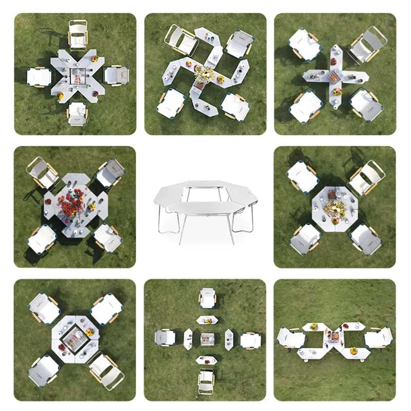 Camping Foldable Splicing Combination Multifunctional Splicing Round Table Outdoor Aluminium Barbecue Campfire Table