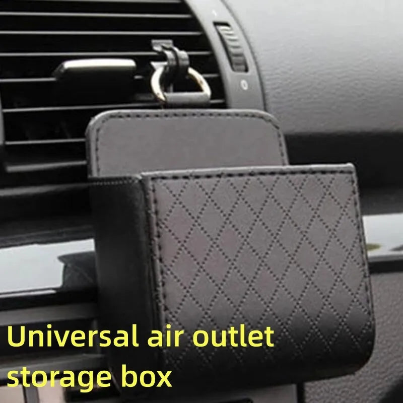 1pc Car Storage Bag Air Vent Dashboard Tidy Hanging Leather Organizer Box Glasses Phone Holder Storage Organizer Car Accessorie