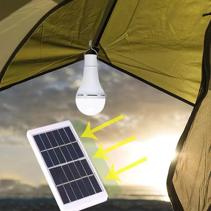 LED Solar Lamp Bulb Outdoor Waterproof Portable Solar Garden Hanging Light Hiking Fishing Emergency Lights