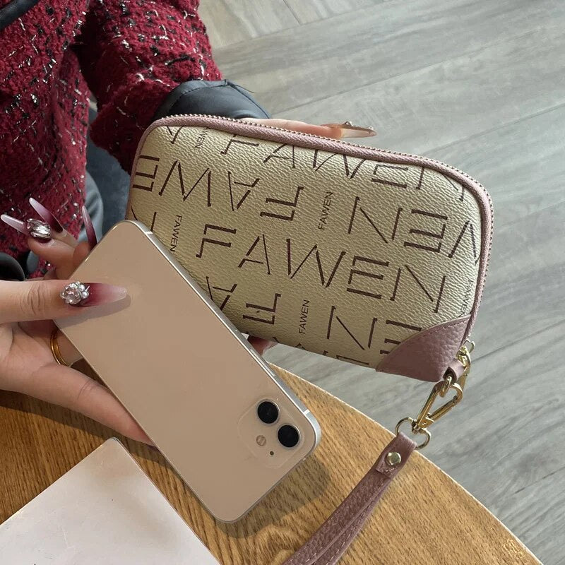 Two-tone Genuine Leather Clutch Bag Letter Printing Women Clutches Excellent Cowhide Long Wallet Shell-shaped Phone Coin Purse