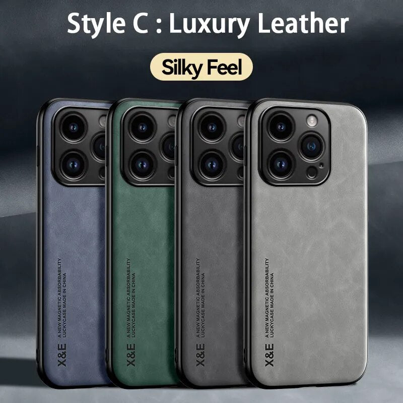 Leather Phone Case For Iphone 13 11 12 14 15 Pro Max 15 Plus Electroplated Frame Lambskin Phone Shell For Huawei Mate 40 50 Pro