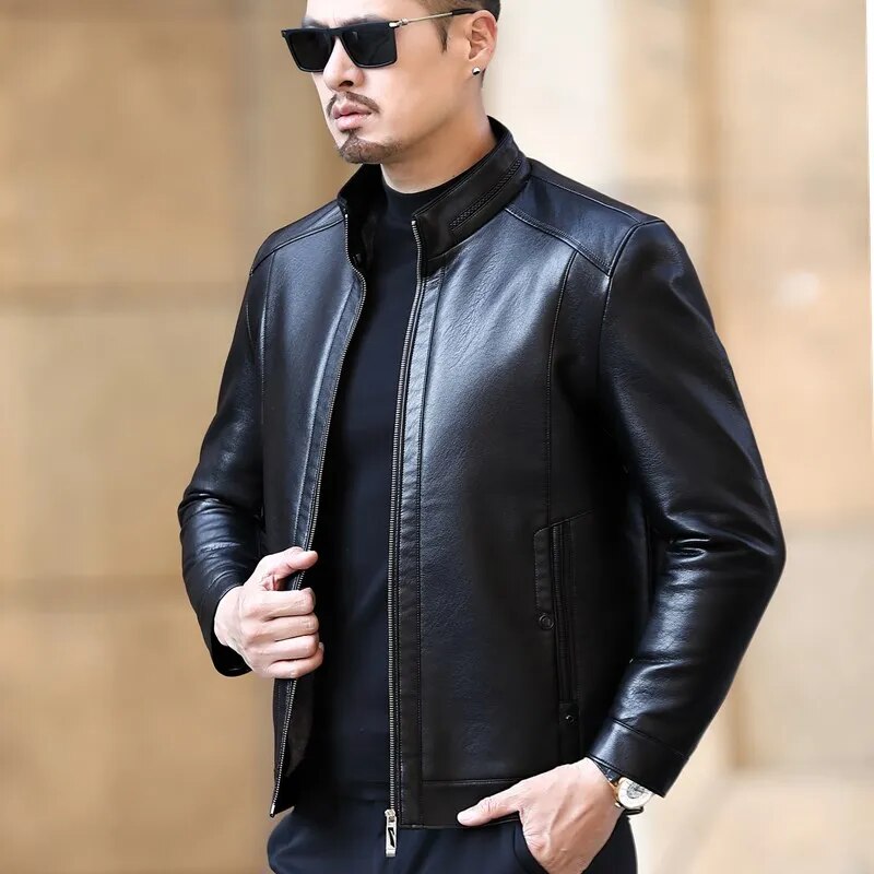 YXL-221 Natural Leather Jacket Men's Stand-up Collar Business Casual Fur One-piece Men's Super Soft SE Plush Liner Warm Jacket