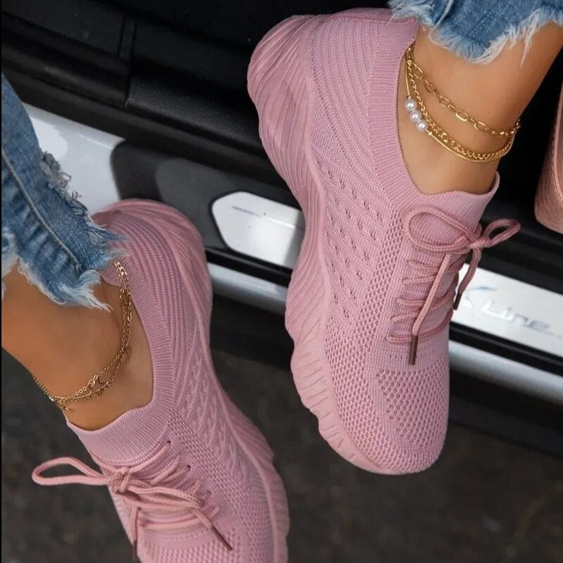 Mesh Breathable Women Casual Sneakers Lace-up Vulcanized Shoes Ladies Platform Sneakers Female Shoes Plus Size Zapatos De Mujer