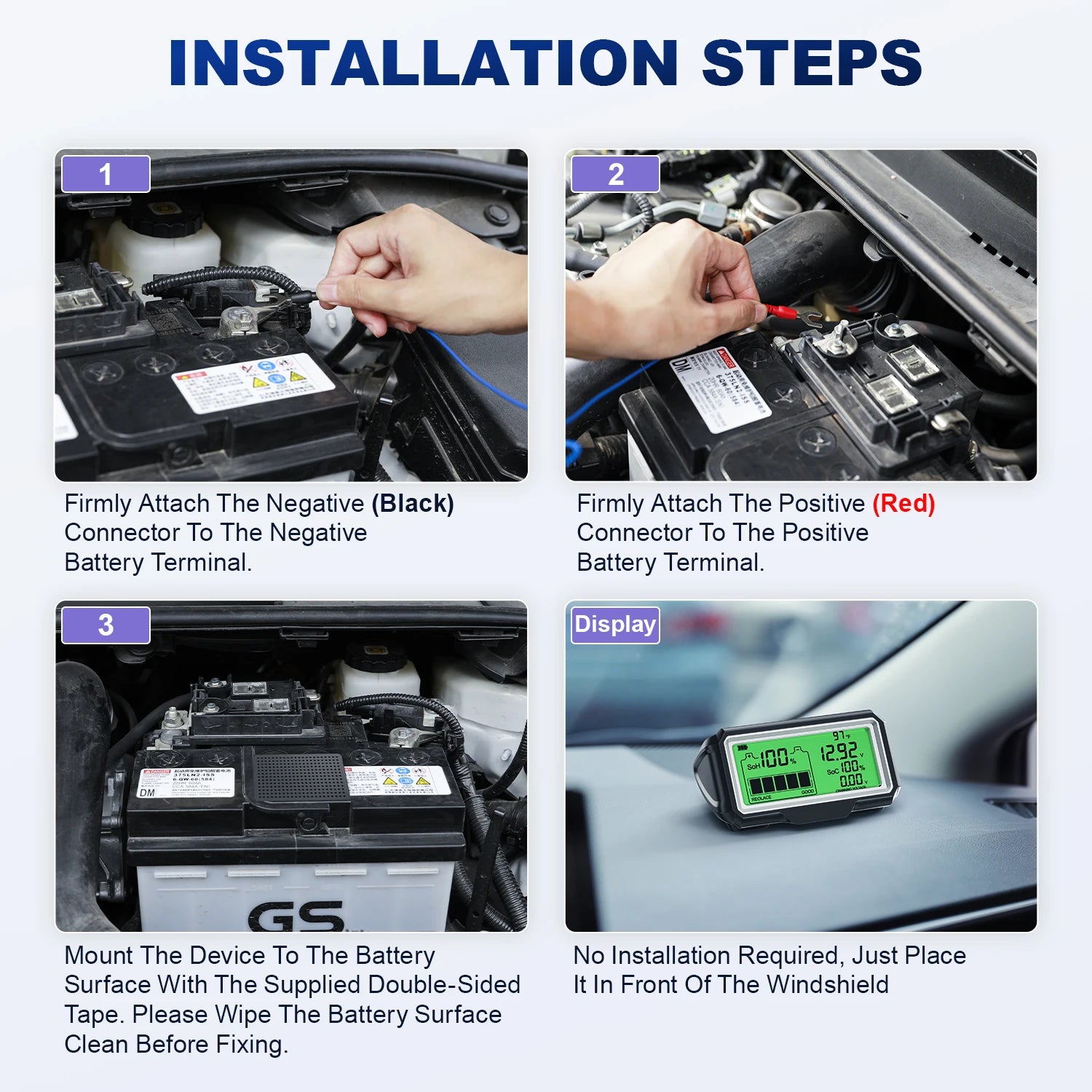 ANCEL BM200/BM300/ BM200 PRO 12V LED Battery Tester Monitor Head-Up Display Charging Tester Tool Battery Health SOH SOC Analyzer