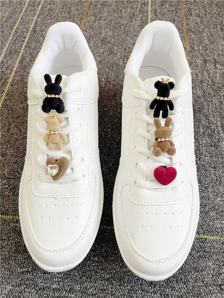 Lovely Rhinestone Bunny Bear Shoe Charms For Laces Diy Women Sneakers Décor Accessories Velvet Shoes Laces Buckle Decorations