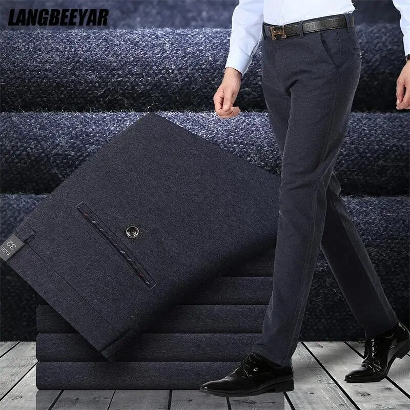 Top Quality Brushed Winter New Brand Fashion Korean Comfortable Long Casual Pants Men Business Trousers Mens Clothes 2023 Big S