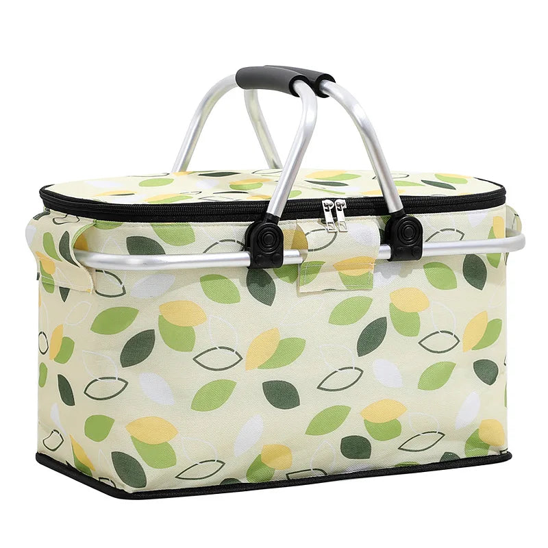 Outdoor Large Capacity Insulated Picnic Basket Camping Picnic Basket Travel Picnic Bag Portable Bento Bag Camping Cooler Basket