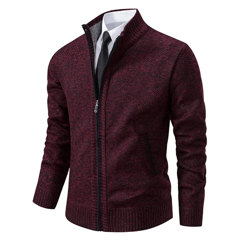 2023 autumn/winter new men's casual stand collar solid color warm knit coat