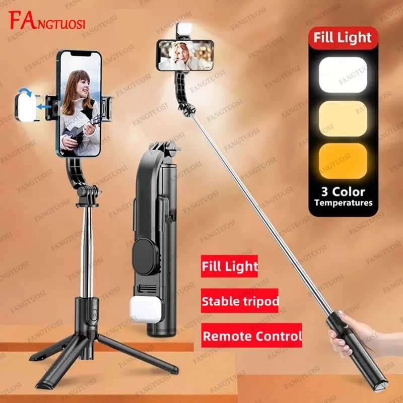 FANGTUOSI Bluetooth Selfie Stick Tripod With Wireless Remote Shutter Fill Light Phone holder Monopod For Smartphone Tiktok live