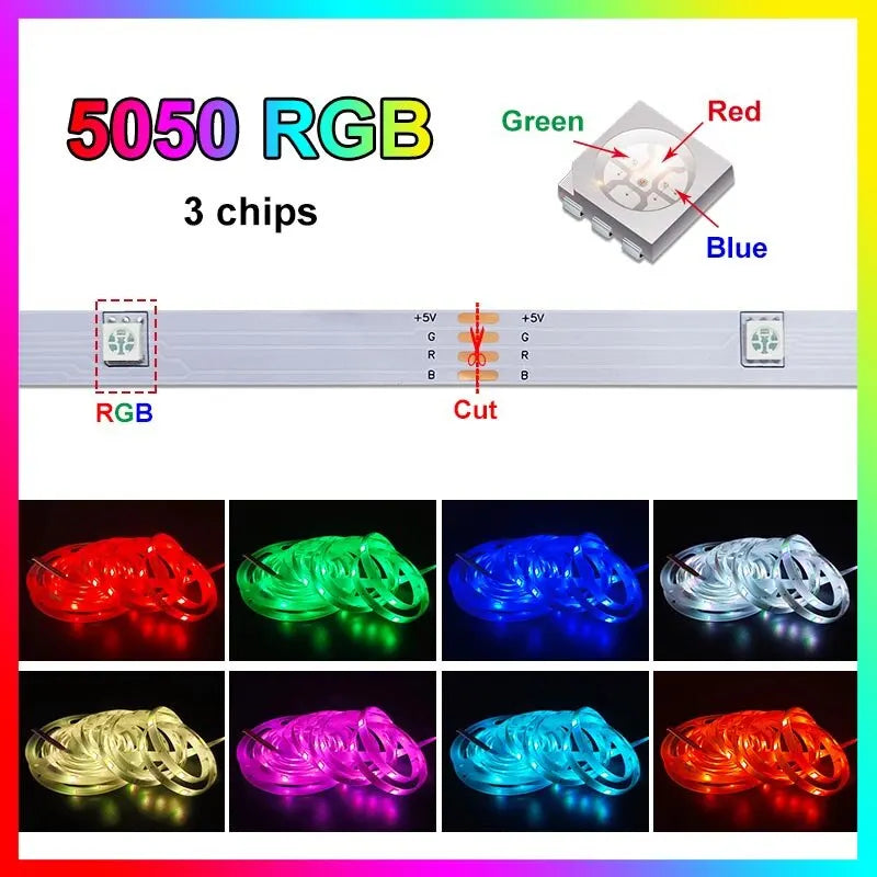 SMD5050 5M/10M/15M USB LED Strip Light TV Desktop Screen Backlight Color Change Bedroom Decoration DC5V LED Lamp DIY Lighting