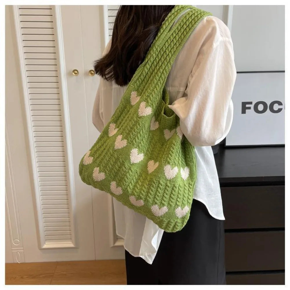 Large Capacity Knitted Handbags Casual Hollow Woven Shoulder Bag Handle Totes Women