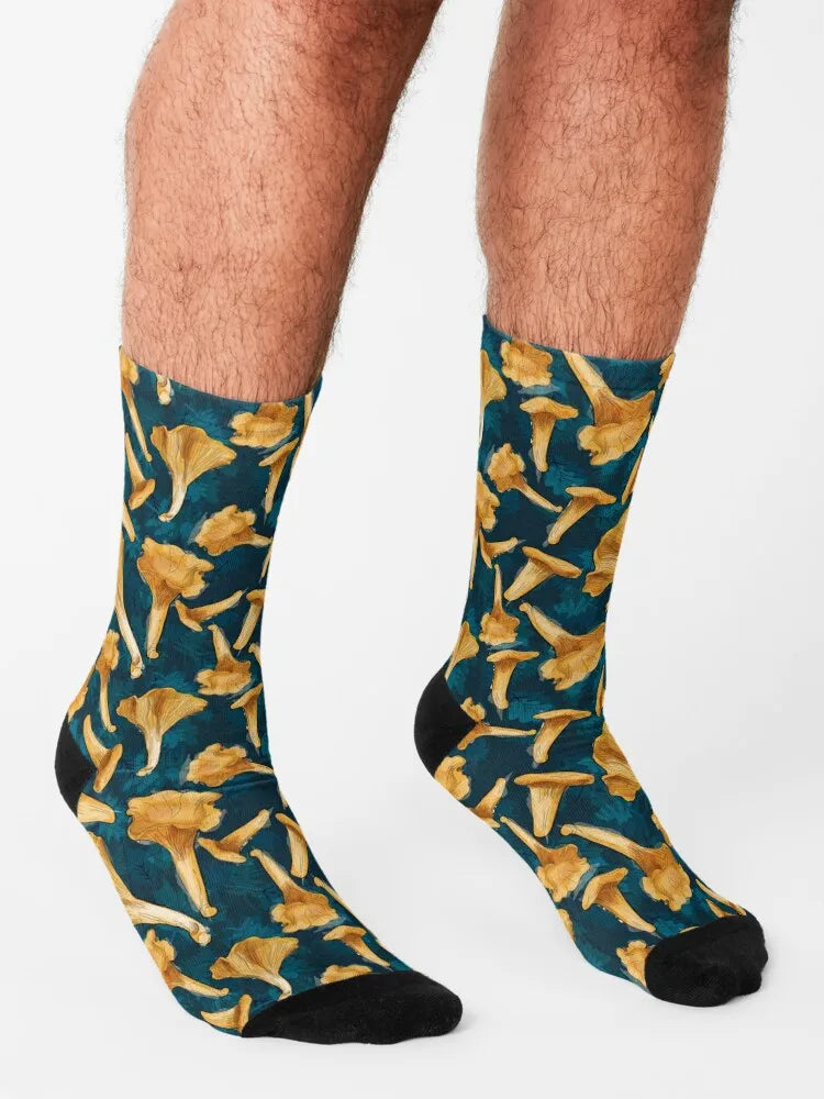 Golden yellow chanterelle mushrooms Socks shoes Fun socks