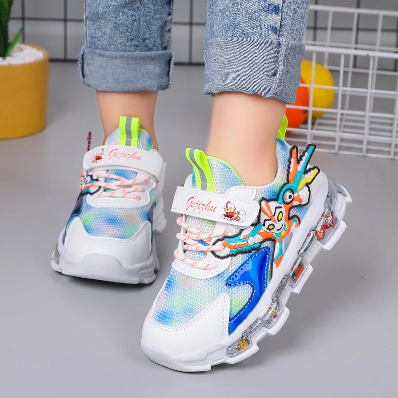 New Kids Shoes Breathable Mesh Boys Girls Cartoon Sneakers Magic Buckle Non-slip Children Casual Lightweight Running Shoes