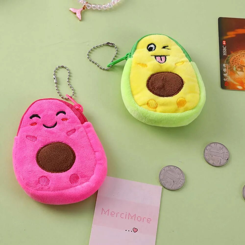 Fashion Mini Money Pouch Kids Cartoon Girls Key Case Bags Wallet Avocado Plush Purse Small Coin bag