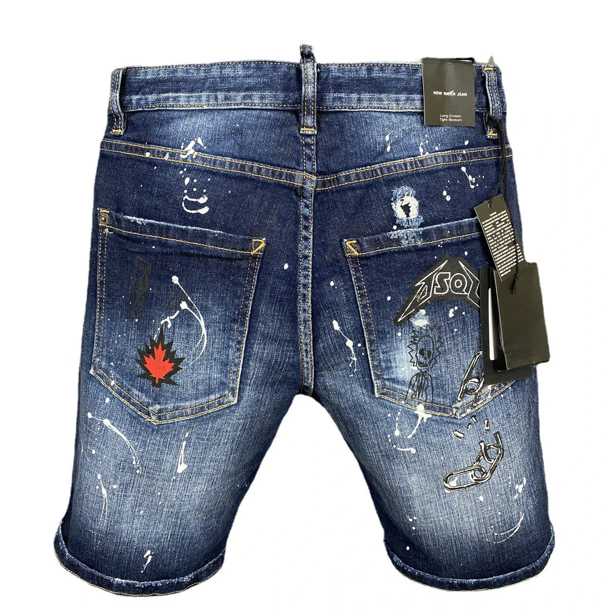 summer Men's Denim Shorts Print Letter Breeches Half Pants Slim Fit Elasticity Splatted Paint Beggar Trousers dsq2 jeans short