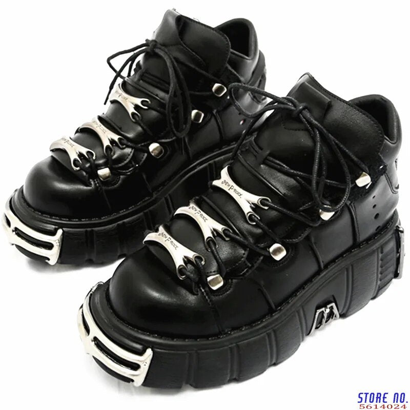 2023 Punk Style Women Sneakers Lace-up 6CM Platform Shoes Woman Creepers Female Casual Flats Metal Decor Tenis Feminino