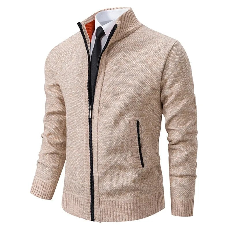 2023 autumn/winter new men's casual stand collar solid color warm knit coat