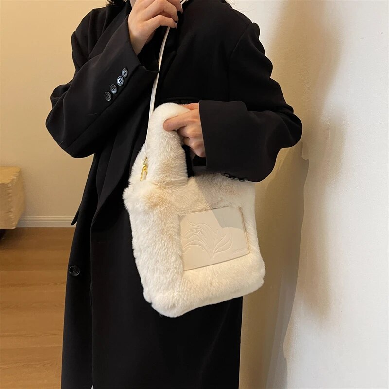 Winter New Fashion Cute Furry Women Girl Handbag Tote Satchel Shoulder Bag Lady Female Party Purse Wallet Underarm Crossbody Bag