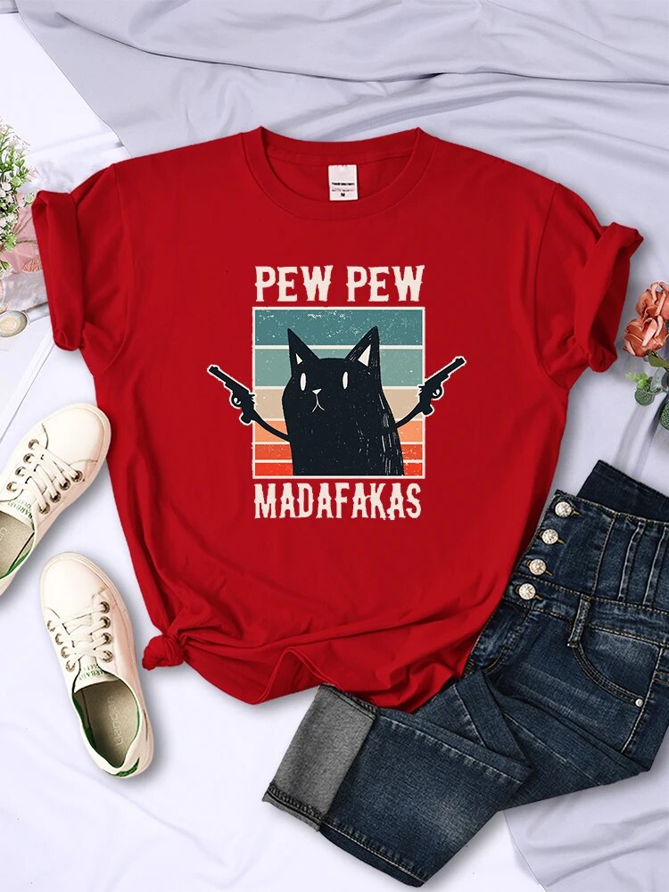 Pew Pew Madafaks Cute Funny Print Women T Shirts Hip Hop Vintage Tee Clothes Creativity Casual Tops Crewneck Womans Short Sleeve